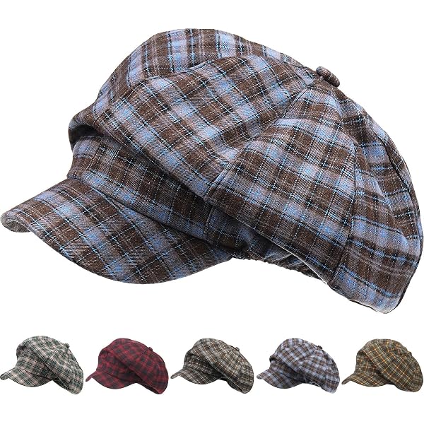 Women Teens Punk Goth Cross Cap – Y2K Plaid Newsboy Hat With Beret