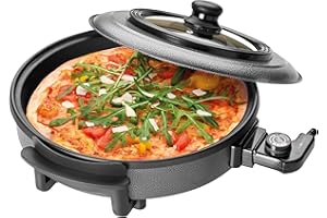 ‎CLATRONIC Clatronic® Pizza-/Partypfanne | Multifunktionspfanne zum Kochen, Braten, Dünsten und Warmhalten | Antihaftbeschichteter Bräter | elektrische Bratpfanne Inkl. Glasdeckel | PP 3402
