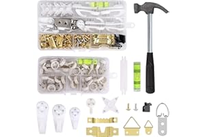 QH-SHOP Colgador para Cuadros Kit 107pcs Metal Plásticos Marco de Fotos Ganchos Para Colgar Cuadros Marcos de Fotos Espejo Punto de Cruz, con Tornillos Caja Plastica y Martillo