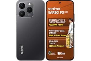 realme NARZO 90 5G (Carbon Black,8GB+128GB) | 7000mAh Biggest Battery | 60W Fastest Charging | 50MP Front & Rear AI Cameras | 4000nits Brightest Display | AI Assist | IP69 Dust & Water Resistance