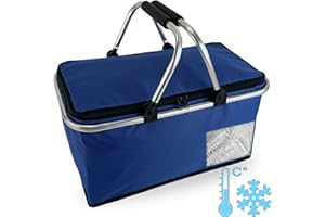 ‎CEPEWA Cepewa Einkaufskorb faltbar mit Thermofunktion 30 L Kühltasche Thermokorb Picknickkorb Isoliertasche (blau mit Thermofunktion)