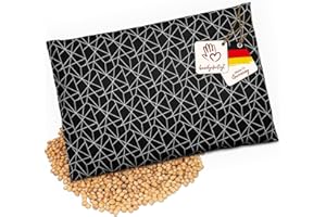 Navango® Cuscino Noccioli Ciliegia | Per Forno o Microonde | Fascia Riscaldante Schiena | ca.30x20cm | Cotone OEKO-Tex, Nero | Fatto a Mano | Cuscino con Noccioli di Ciliegia Riscaldabile