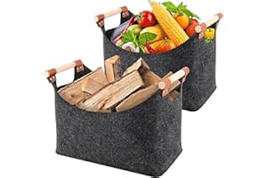 IRABEY 2 Stück XL Holzkorb für Kaminholz, Brennholzkorb Filzkorb extra dicker Filz und verstärkter Griff, Faltbarer Holzkorb Filztasche für Einkauf, Holz, Zeitung oder Brennholz