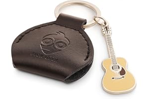 Pick Geek Black Leather Pick Holder with Miniature Martin Keyring | 100% Handmade Real Leather | Includes 3 FREE Pick Geek Guitar picks | Made with Jewellers Metal, Antony Scott