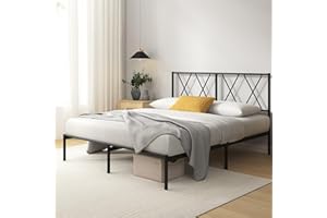 Zinus Elias Somier 135x190 cm - Altura 30 cm - Base Cama Matrimonio en Acero con Cabecero - Láminas de Metal - Montaje Fácil- Espacio de Almacenamiento - Negro