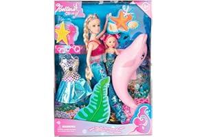 Yellow River 2024 Mermaid Princess Doll Playset, Color Changing Mermaid Tail by Reversing Squins, 12" Fashion Dress Doll with 3" Little Mermaid Dolphin and Accessories, Mermaid Gift for Girls