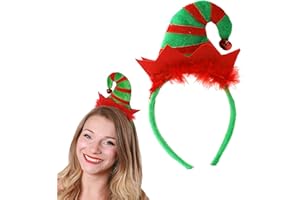 I LOVE FANCY DRESS Mini Elf Hat on Headband for Adults - Green and Red Striped Mini Elf Hat - Ladies Xmas Fancy Dress Accessory Sexy Cheeky Elf Santa's Little Helper