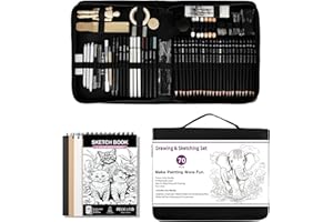 USHOP Set di Disegno e Schizzo da 70 Pezzi,Kit da disegno,Kit Matita Disegno,Forniture Artistiche Professionali,con album da disegno 3 colori,per Principianti Bambini,Artisti,Studenti
