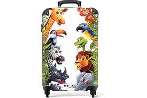 NoBoringSuitcases.com Valise Cabine Enfant, Bagages Roulette, 55x35x25cm (Animaux de Safari - Multicolore)