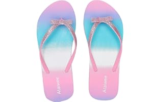 Ataiwee Mädchen-Flip-Flop, kleine/große Kinder-Strandsandalen, bunt bedruckte Sandalen für Kinder.