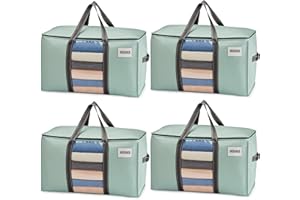 VENO Bolsa de Mudanza Extragrande y Resistente, Organizador de Ropa, Bolsas de Mudanza con Cremallera, Cubos de Almacenamiento Plegables, Almacenamiento en el Dormitorio(Verde Claro,Pack de 4)