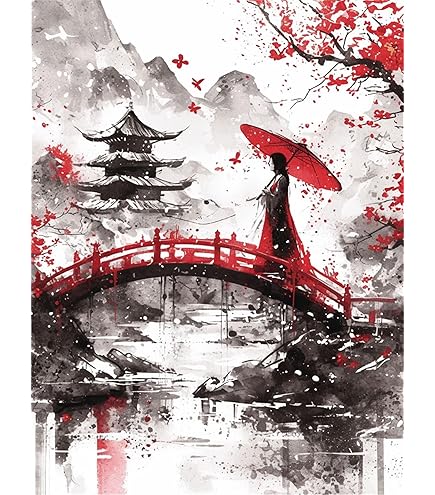 Kit Peinture Par Numéros Adulte Fille Japonaise - Toile 20x30 Cm Avec Peintures Et Pinceaux - Débutants