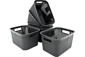 Abbaware Pack of 5 Storage Baskets, with Handle – Basket, Organiser, Storage Boxes, Plastic Storage Box, Home & Kitchen Storage Basket (Modern Grey)