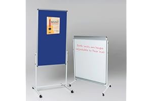 WONDERWALL PRODUCTS LTD Wonderwall Height Adjustable Mobile Combination Notice Board with a Magnetic Whiteboard Flipchart Easel on The Reverse – (H)120 x (W)70cm