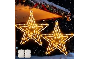 yowin Lampki okienne z gwiazdami bożonarodzeniowymi, 2 sztuki, 75 diod LED, zasilane bateryjnie, z timerem, wodoszczelność IP65, wiszące lampki choinkowe na Boże Narodzenie, parapet, werandę, do