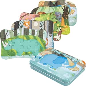 5-in-1 Dinosaurier-Puzzle Für Kinder (3–6 Jahre) – Mit Eisenbox, Holz, 5 Verschiedene Dinos