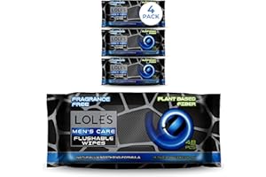 LOLE'S Men's Flushable Wet Wipes - Multipack - Ultra Soft Flushable Toilet Wipes for Adults - 16 x 18 cm Large Men Adult Wet Wipes - Hygiene for Dude's - 4pk x 48 Wipes