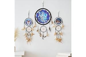 REMORLET Remorelt Wolf Dream Catcher Bedroom Wall Decoration Christmas Home Decoration Room Accessories Feather Decoration - Unique Home Craft Wall Pendant (DC03 13 Inch Set 3 Wolves)