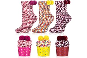 Vleuexe Calcetines Termicos,3 pcs Divertidos Calcetines Tartas,Calcetines Invierno Mujer,Suaves Cómodos DIY Diseño de Magdalenas,Suaves Cómodos,Cumpleaños,calcetines Coloridos(36-42)