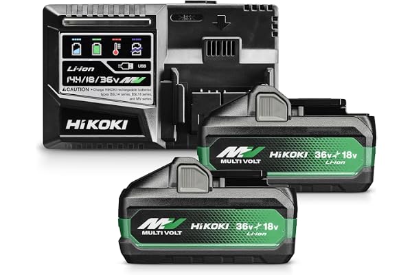 HiKOKI Booster Pack BSL36A18X (2X 18V 5.0 Ah / 36V 2.5 Ah Akku, Ladegerät, Li-Ion, 4-Stufen-LED Ladestandskontrolle, 32 min L