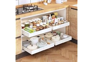 Cbilzxer Cassetto Estraibile Cucina con Pellicola Adesiva,Cassetto Telescopico Cucina,Cestelli Estraibili, Senza Foratura, Estensibile, Pull Out Cabinet Organizer (Bianco 1 pezzo) 32-52cm