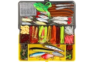 Leurres de pêche Kit avec Boîte à Outils Portable, RoseFlower Appât Flottante Set Appât de Pêche Hameçons Basse Accessoires avec Spinnerbaits, Plastique vers, Minnow, Crochets de Pêche - Fishing Lure