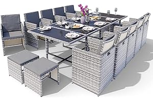 ‎SWING & HARMONIE Swing & Harmonie Sitzgruppe Garten - Rattanmöbel Outdoor - Robuste Gartenmöbel - Hochwertige Gartengarnitur - Garten-Essgruppe - Outdoormöbel - Esstisch (15-Teilig, grau)