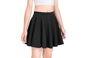 KEREDA Girls School Pleated Skirt, Elastic High Waist Kids Skater Skirts, Breathable Plain Dress Black for Children 8-13 Years