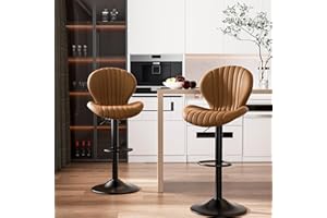 Hawthyhome Bar Stools Set of 2 |Breakfast Bar stools •Backrest Kitchen Barstools •Wooden bar Chair fabrics •Modern Adjustable Swivel Gas Lift • Brown