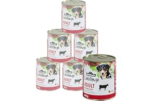 Dehner Lieblinge Hundefutter Adult | Nassfutter | mit Rind und Herz | viele Fleischstückchen | mit Spurenelementen | Calcium | ohne Farb- & Konservierungsstoffe | Immununterstützung | 6 x 800 g
