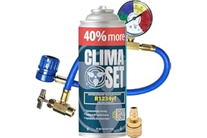 CLIMA SET ClimaSet Recharge clim R1234yf - gaz clim r1234yf - 1x235 g avec Tuyau, Manomètre et Adaptateur HP/LP - Climatisation - Climatiseur voiture - Recharge climatisation voiture - ECO