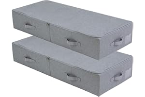 Amonsen 2er-Pack, 100X 43X 18cm Unterbett-Aufbewahrungskörbe für Schuhe, Pullover, Bettwäsche, Spielzeug usw. im Schlafzimmer, Wohnzimmer, Wohnmobil, Kleiderschrank, Schrank, Dunkelgrau