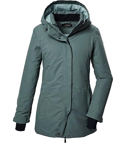 killtec Dames gewatteerde jas/functionele jas in dons-look met afritsbare capuchon KOW 96 WMN QLTD CT, donkermosterd, 42, 41812-000
