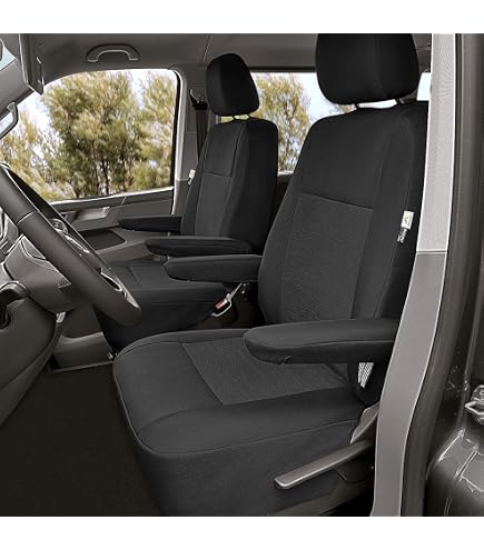 UK SC434B Coprisedili Anteriori Impermeabili Per VW T5 Transporter (2003-2010), Senza Braccioli, Colore Nero - 4