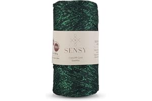 S SENSY Sensy Premium 2 mm 230 Meter Glitzer Polyester-Seil, 90% Polypropylen, 10% Polyesterschnur, Makramee-Kordel 2 mm Häkeltasche Kordel Makramee Seil Häkelgarn Geschenk für Strickwaren (Waldgrün-Glitzer)