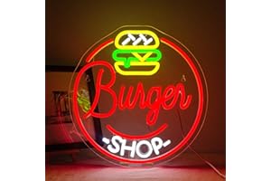 ineonlife Burger Signo de neón para la decoración de la pared Dimmable Hamburguesa Led Neon Light Signs for Burger Shop Business Food Lights Room Colorful Decor for Party Snack Shop 5V/2A USB