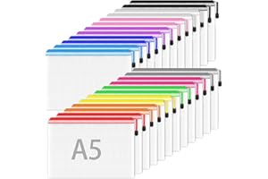 SMARPAU Dokumententasche A5, 24 Stück Dokumententaschen mit Reißverschluss, Wasserdichte Kunststoff Reißverschlusstasche Kunststoff Datei Taschen für Dokument, Papier, Kosmetik (12 Farben)