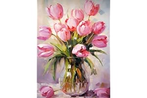 askkqtx Malen Nach Zahlen Erwachsene Gelbe Tulpen,Flowers DIY Paint by Numbers Adult Handgemalt Ölgemälde Kit für Anfänger Kinder und Erwachsene Ohne Rahmen Als Geschenk Home Wand Dekor 30X40 CM