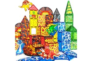 OBAKAER Magnetic Tiles Dinosaur Toys Magnet Tiles for Kids Ages 3-5 4-8 5-7, DINO-LAVA World Magnetic Building Blocks Montessori Educational Toys 3+ Year Old Boys Girls Toddlers Christmas Birthday Gifts 48PCS