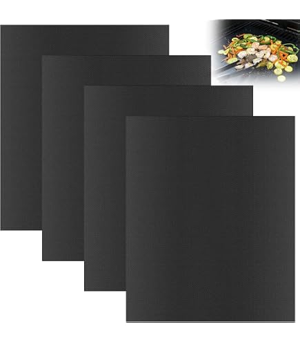 Confezione da 4 fodere per forno Geebymol per forni ventilati, antiaderenti per barbecue a gas, tappetino da forno, 40 cm x 33 cm, facile da pulire, riutilizzabile, comodo, protegge il fondo del