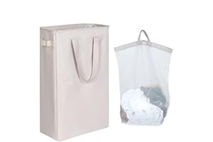 iEGrow Cesto Portabiancheria, Cesta Portabiancheria Alto da 50 Litri con Borsa Interna Rimovibile e Lavabile e Manici, Cesto Biancheria Sporca il Lavaggio di Vestiti (Grigio argento)