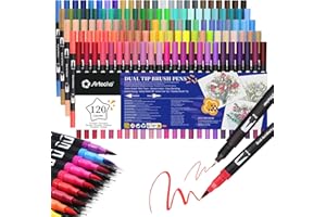 Artecho 120 kolorowych markerów do kolorowanek dla dorosłych, bez przebarwień, markery z podwójną końcówką do szkoły, cienka i pędzelkowa końcówka dla dorosłych, kolorowanki, kaligrafia, rysowanie