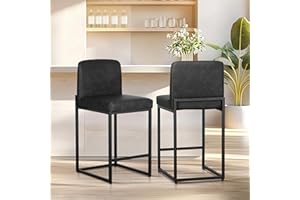 ‎ALPHA HOME ALPHA HOME Barhocker 2er Set Barhocker mit Lehne Pu-Leder Küchenhocker Barstuhl 2er Set mit Fußstütze für Küchentheke Stabiler Metallstahlrahmen, Schwarz