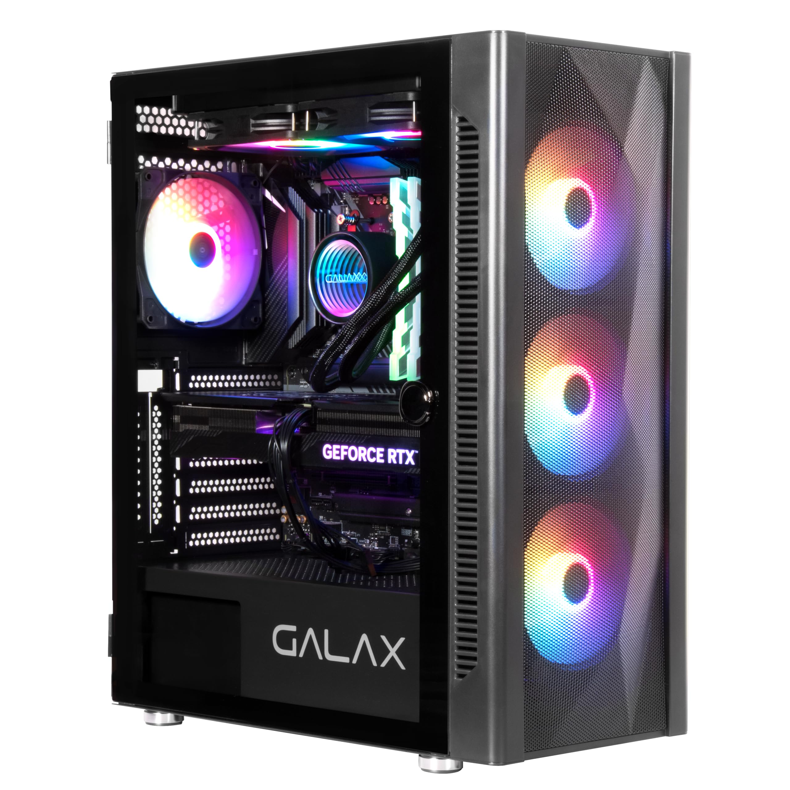 GALAX PC Case Revolution-06 (REV-06) Black Gaming Cabinet | Supports ATX, M-ATX, ITX | 4 RGB Cooling Fans | Hinged Magnetic Tempered Glass Door | Mesh Panel | Minimalist Design | Spacious Interior