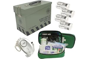 TACTIPRO Tin First Aid Kit Survival Equipment Storage Box with Personal Alarm Keyring & Mini Led Torch. Increase Your Safety & Home Security with Travel, Household, Camping Accessories & Campervan Essentials.