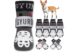 GYURO 4-Sided Anti Slip Dog Socks Paws Stop Licking with Adjustable Reflective Strap – Indoor Paw Protection, Traction Control & Anti-Licking Design for Hardwood Floors & Grip Safety (Gray, XS)