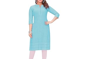 ladyline Rayon Chikhan Embroidered Kurti for Womens Tunic Top Indian Kurta Sweet Heart Neck