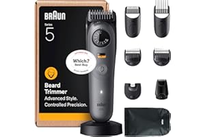 Braun Beard Trimmer Series 5, +9 Styling Tools, Ultra Sharp Blade, 120 Min Runtime, 40 Lengths, Waterproof, PrecisionWheel & Lock, BT5565, Grey