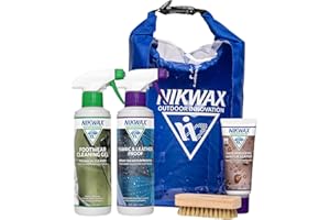 Nikwax Hiking Care Kit - Trainer and Leather Boot Waterproofing - Shoe Cleaner Kit Includes Footwear Cleaning Gel, Fabric & Leather Proof, Waterproofing Wax, Brush and Dry Bag