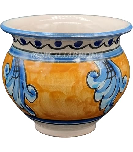 Vaso In Ceramica Tondo Blu Anticato, Stile Shabby Chic Per Casa E Giardino - 16x16x13 Cm